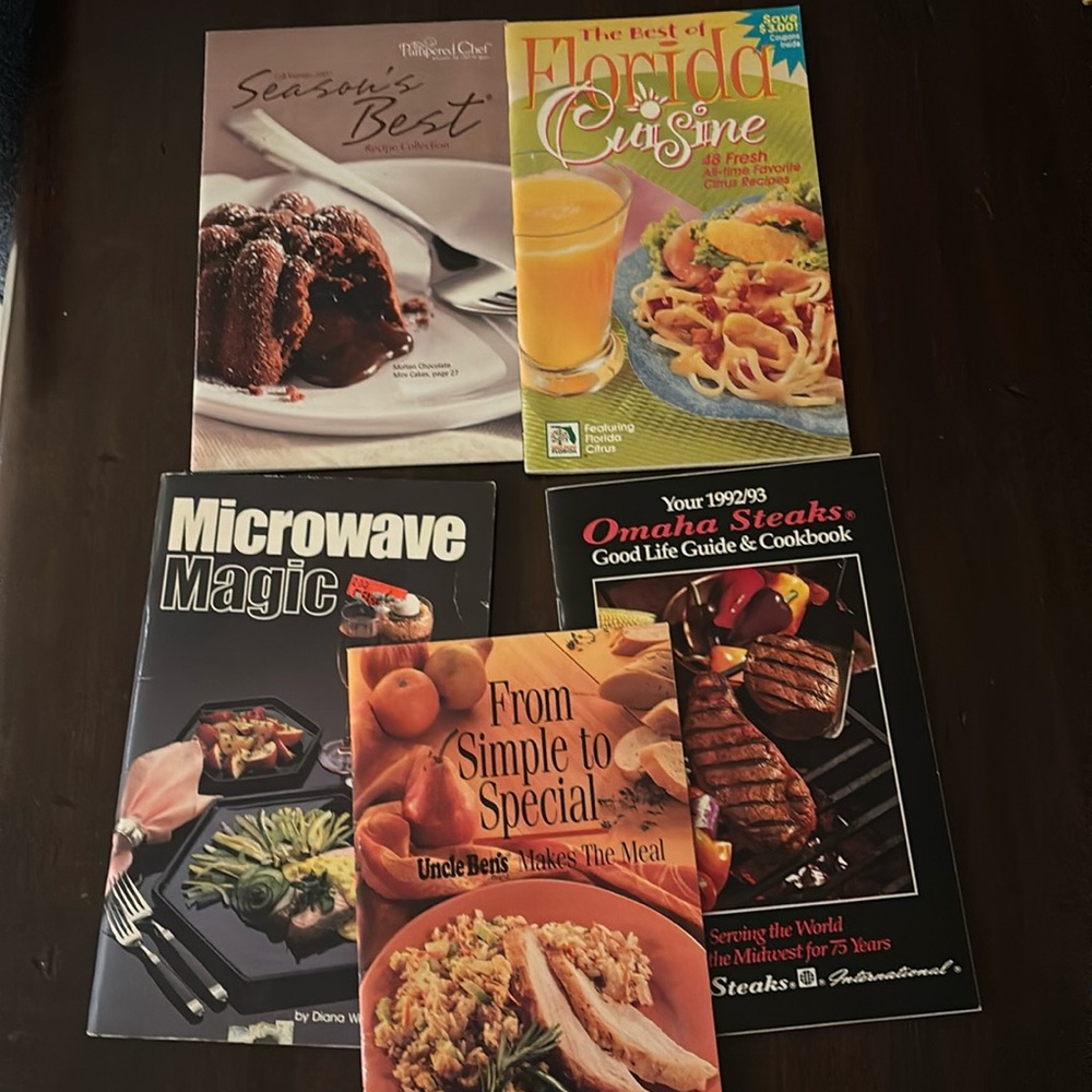 VTG Cookbooks Florida Cuisine, Pampered Chef, Uncle Bens, Microwave, Omaha Steak